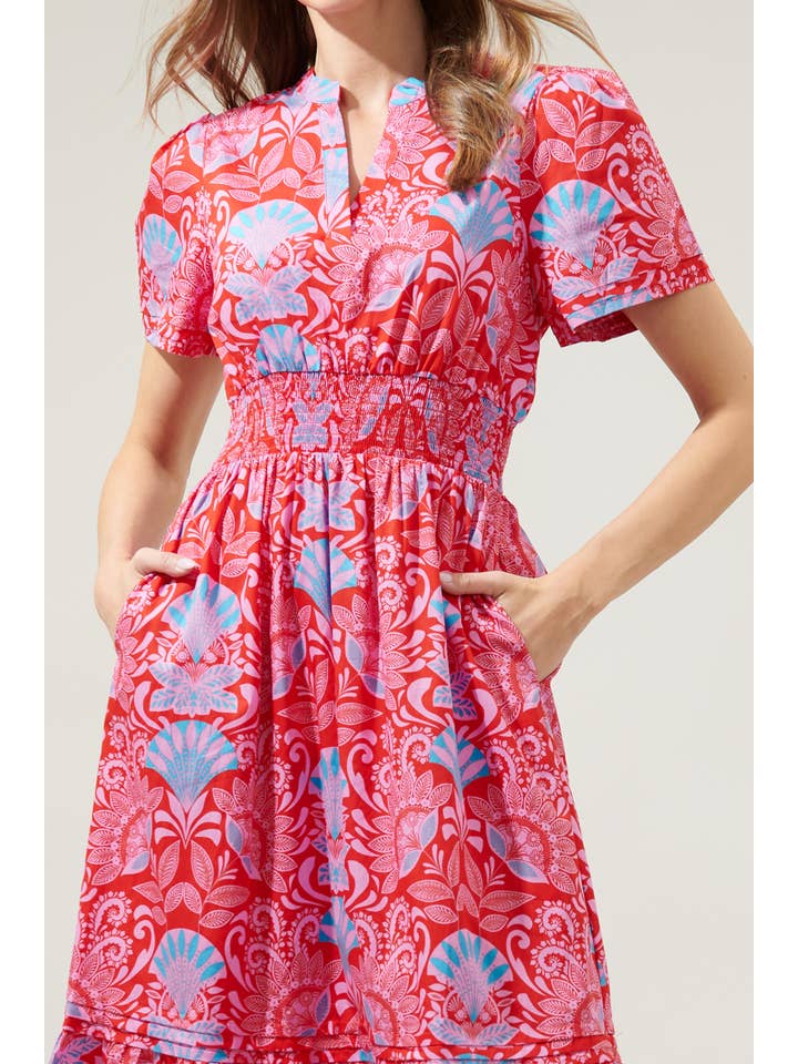 BLUE PINK RED Radiant Floral Belraj Poplin Maxi Dress for wholesale on Faire