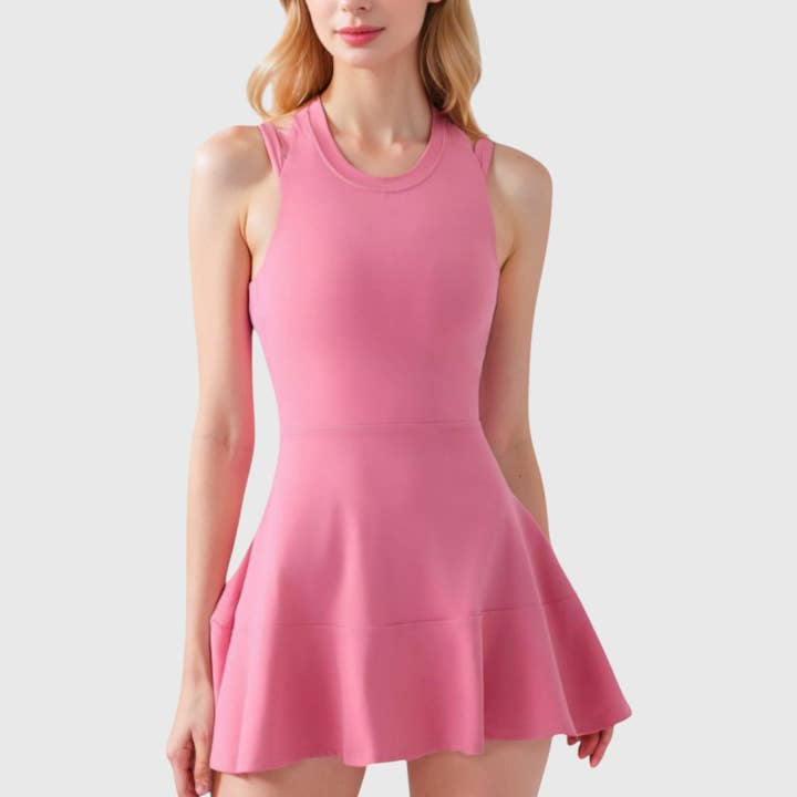 Active by Anna-Kaci - Wholesale Athletic Dress - Women's - Women's Racerback Flowy Athletic Dress with Built-In Shorts