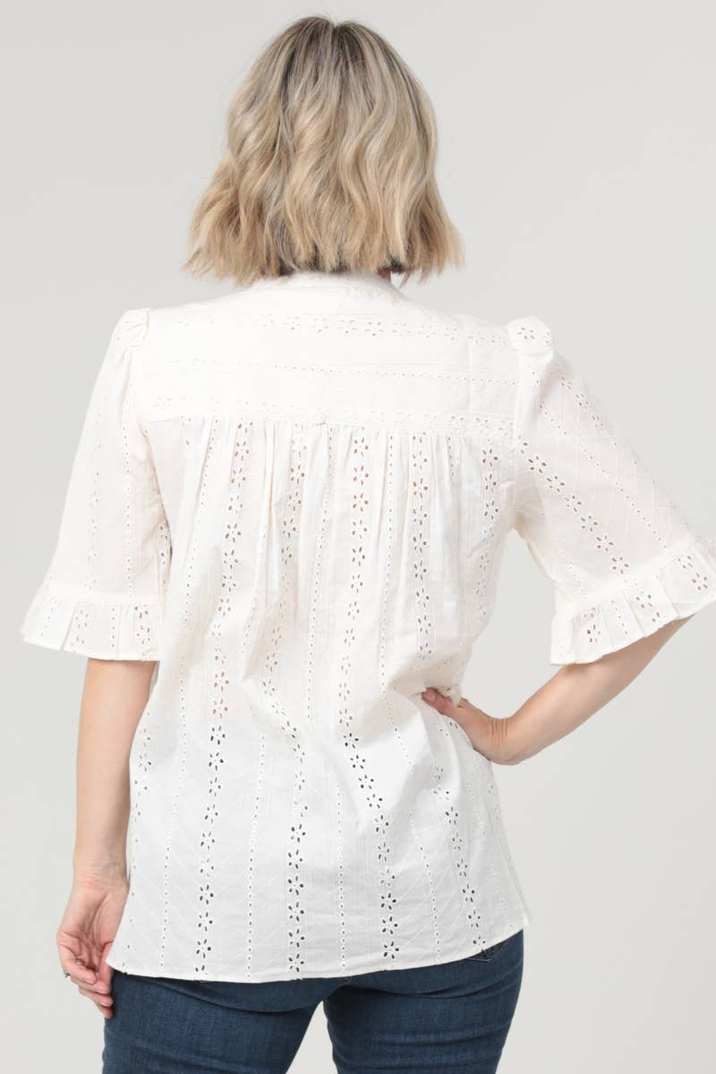 Nostalgia – wholesale Blouse – Women’s – E2V48-EM34 EYELET EMBROIDERED V NECK BLOUSE7