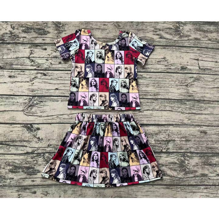 Aier Wholesale - Wholesale Top & Skirt Set - Kids - Baby Girls Short Sleeve Singer 1989 Top Skirts Clothes Sets