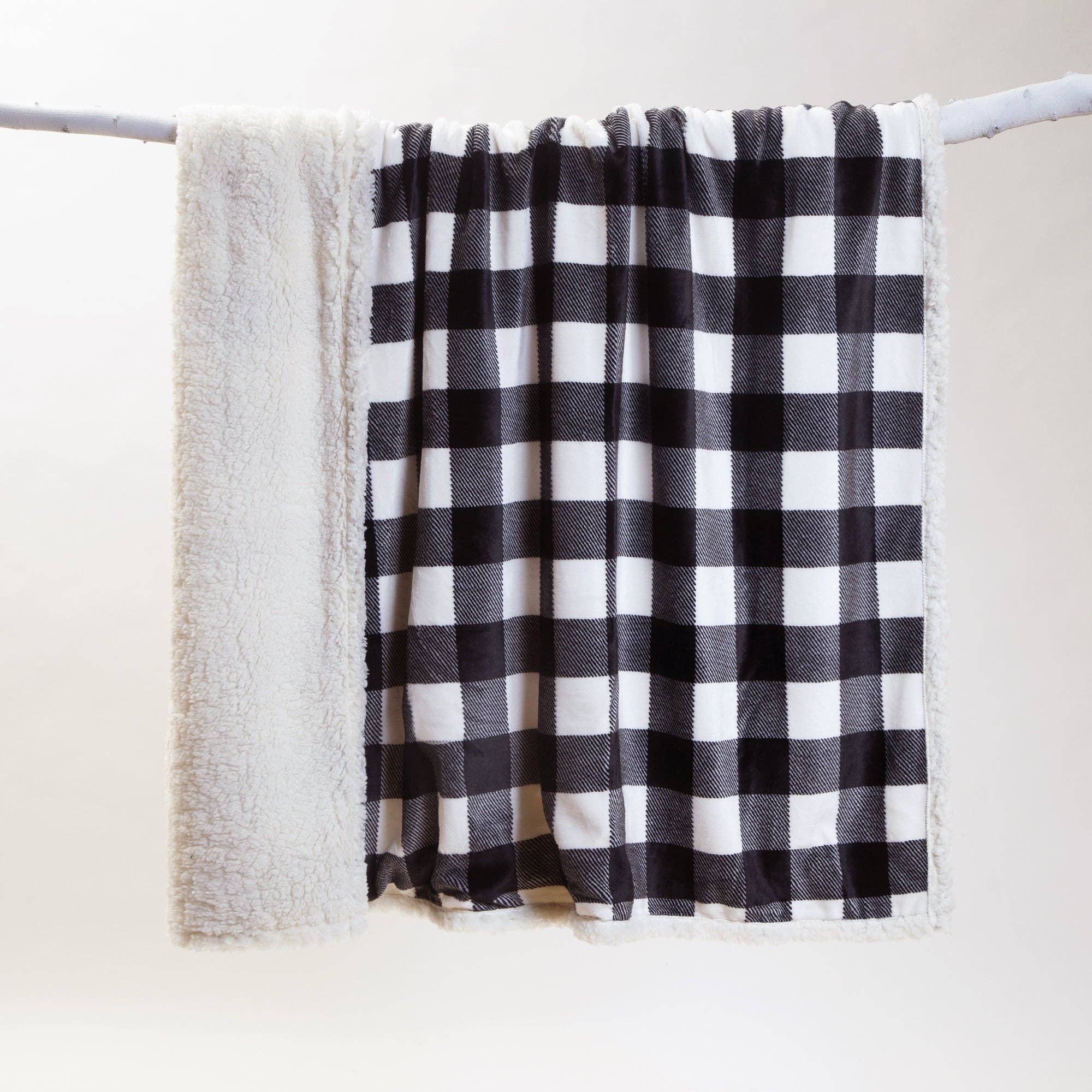 Carstens, Inc. - Wholesale Throw Blanket - Black & White Lumberjack Plaid Plush Sherpa Throw3