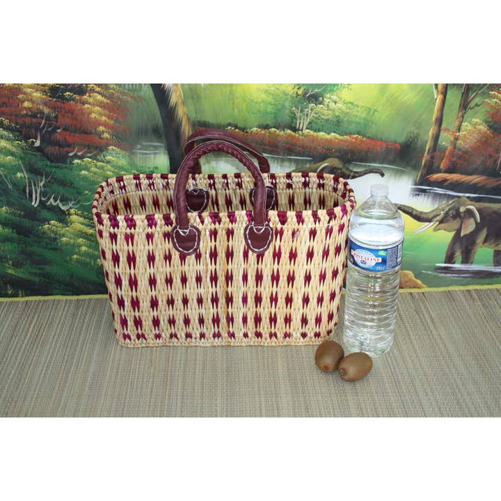 Boutique Huléti - Wholesale Grocery/Shopping Bag - Soft rattan shopping basket - Natural & Pink - 3 Sizes - Braided in Bangle Reed Wicker Straw1