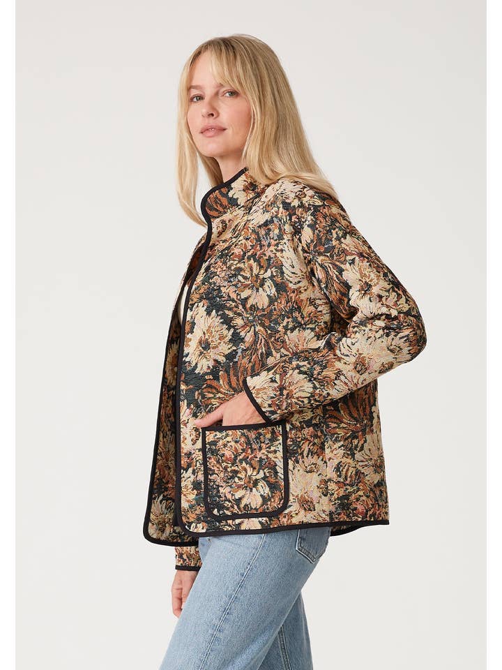 Black Natural Long Sleeve Floral Tapestry Jacket for wholesale on Faire1