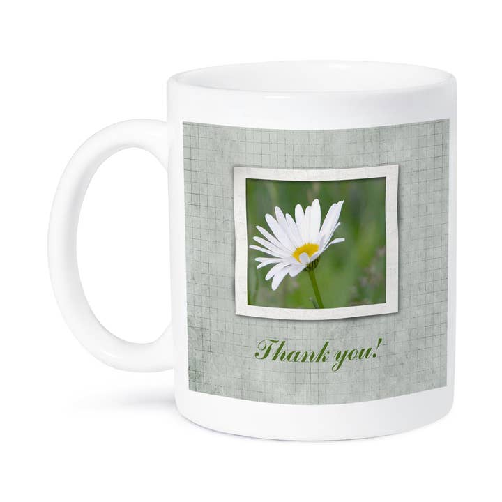 3dRose - Wholesale Coffee Mug - 3dRose, Ox Eye Flower in Flooding White Frame on Green, Thank you, Mug8