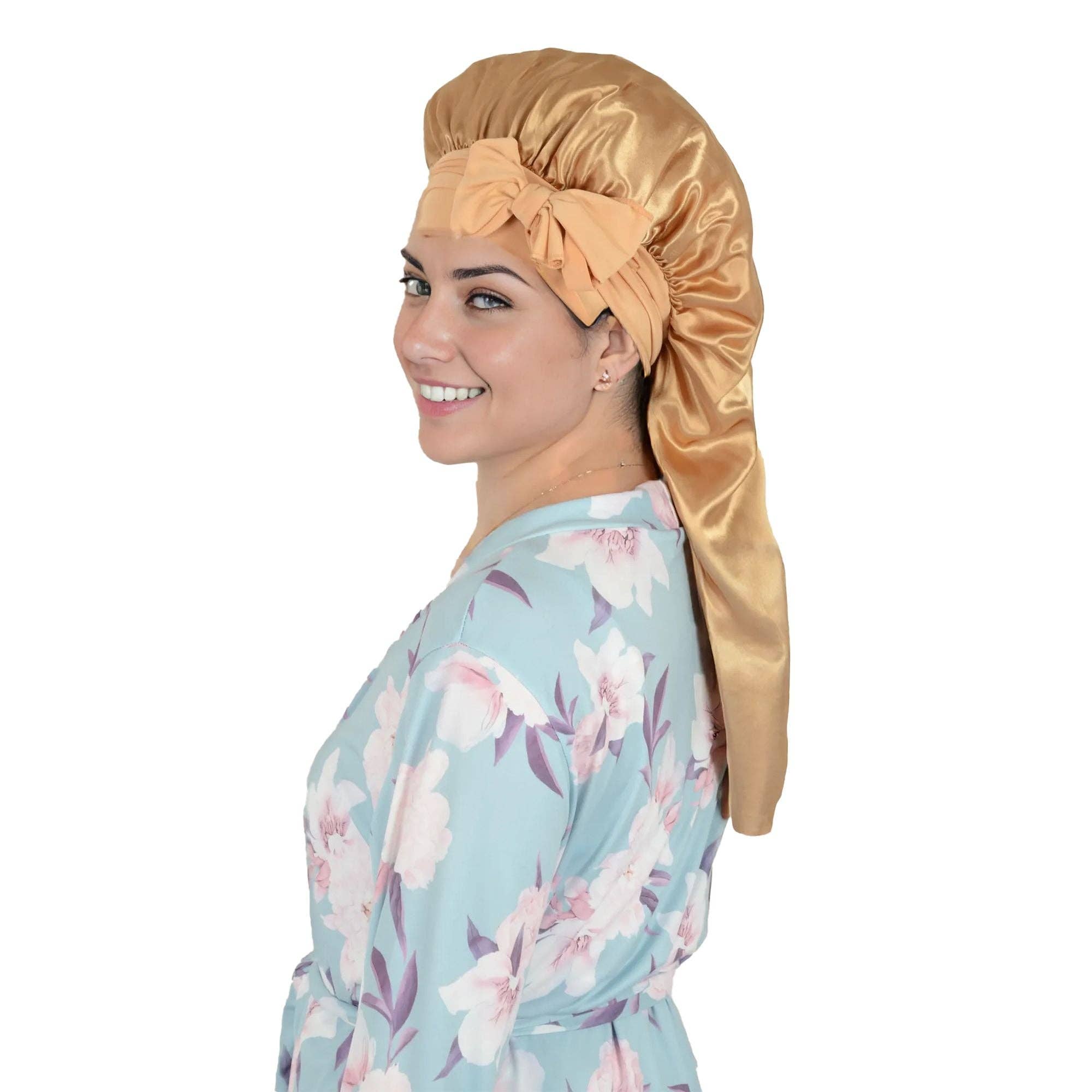 AK Brand - Wholesale Sleep Cap / Bonnet - Women's - Satin Long Bonnet Sleep Cap with Stretch Turban Band7