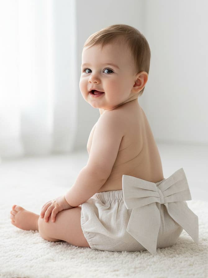 Culotte en ivoire avec nœuds blancs pour la vente par Yo Baby