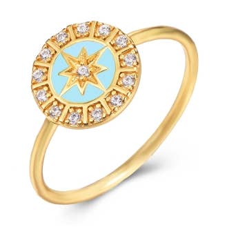 Bague étoile zircone - émail turquoise - T10 pour la vente par Buganto