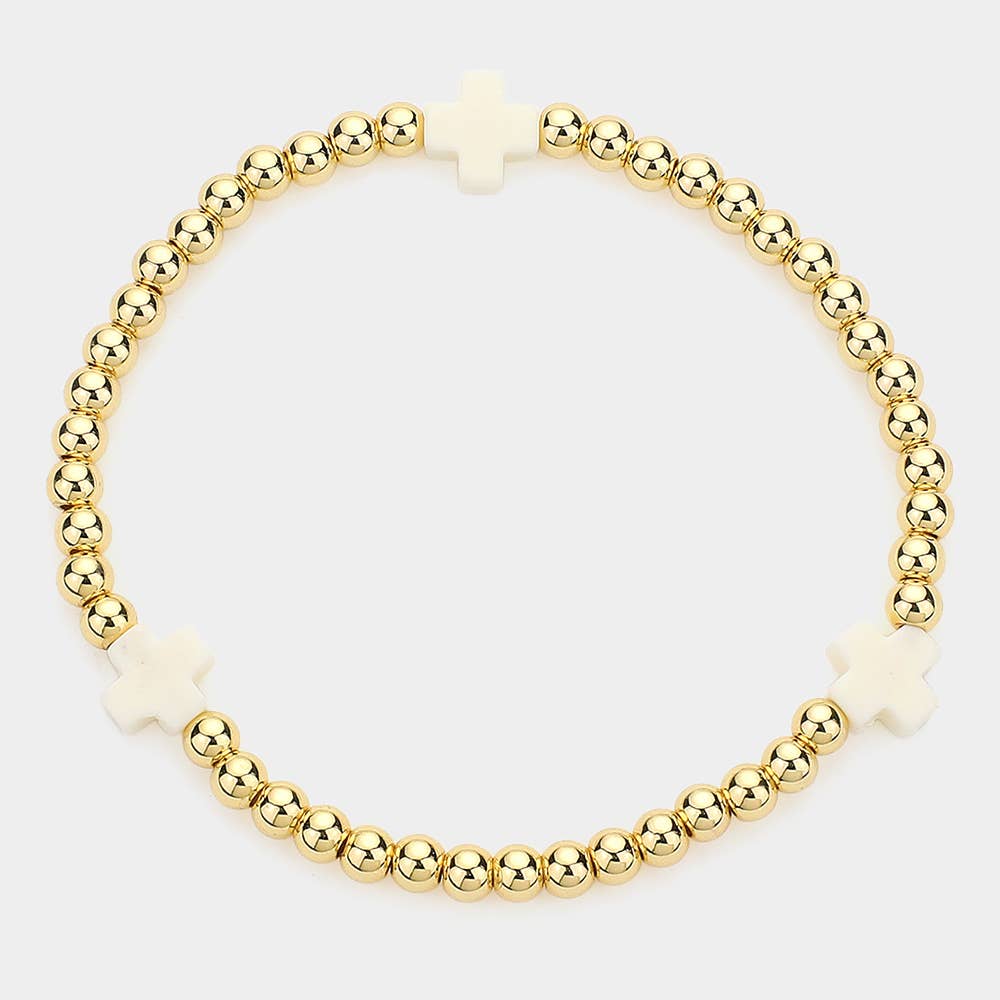 Sensibling Corp. - Vendita all'ingrosso Bracciale con perline - Bracciale elastico con perline a sfera in acciaio inossidabile a croce.3