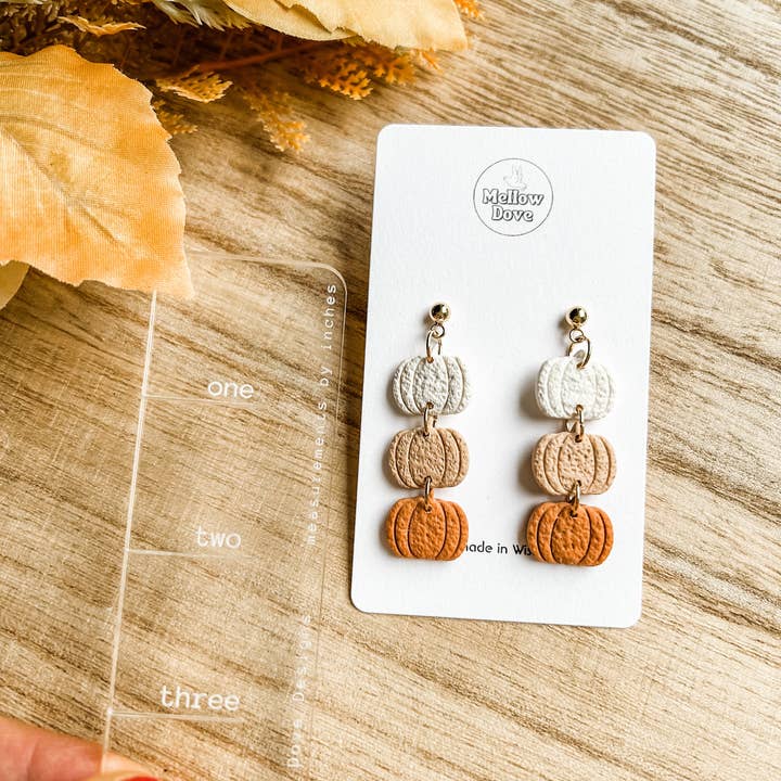 Mellow Dove Designs - Wholesale Dangle Earrings - Neutral Pumpkin Trio | Autumn Fall Boho Clay Earrings2