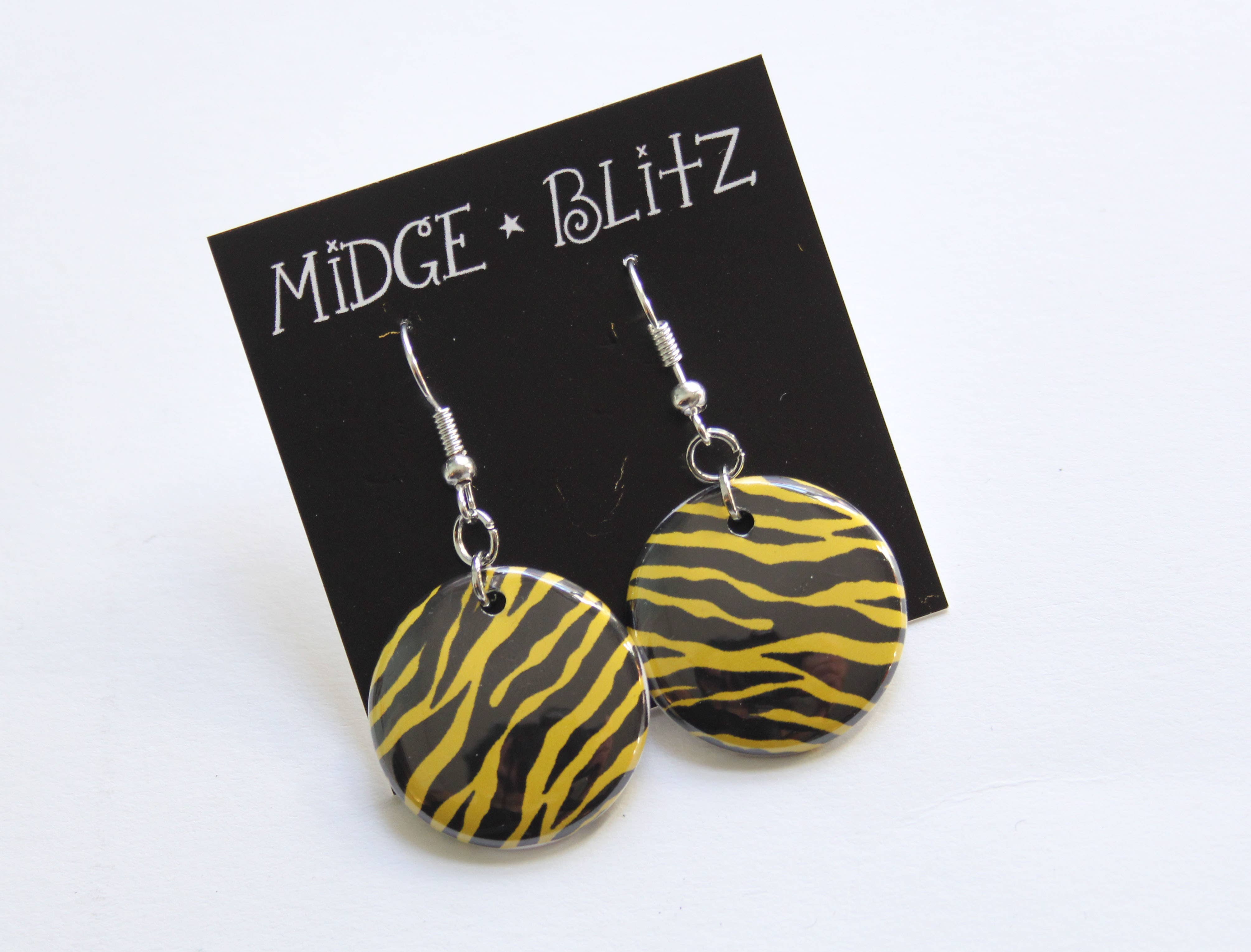Midge Blitz - Wholesale Dangle Earrings - Zebra Print Earrings in Lime Green0
