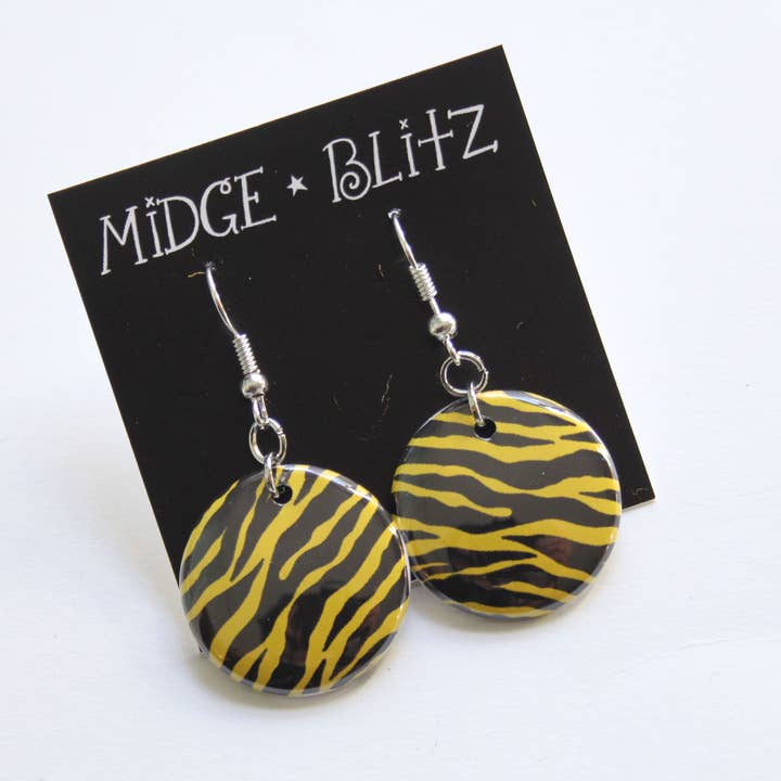 Midge Blitz - Wholesale Dangle Earrings - Zebra Print Earrings in Lime Green