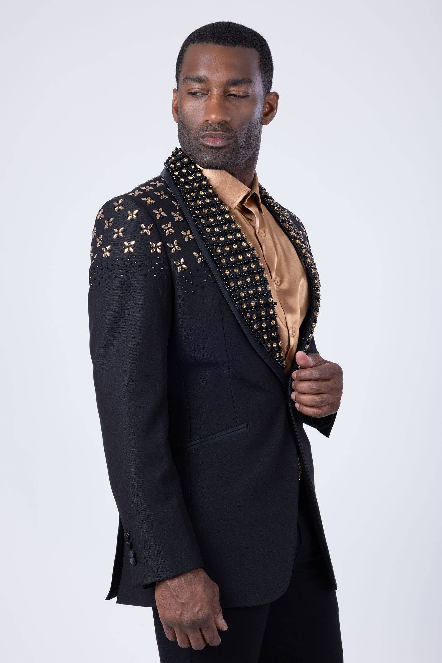 BARABAS - Wholesale Blazer - Men's - Men's Floral Rhinestone Shawl Lapel Blazer 4EBL4615