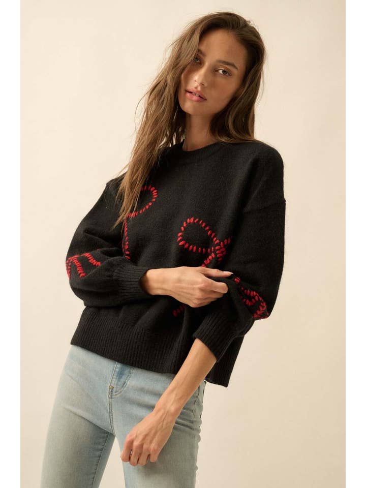 Promesa USA - Wholesale Knit Sweater - Women's - Solid Bow-Embroidered Bubble-Sleeve Sweater10