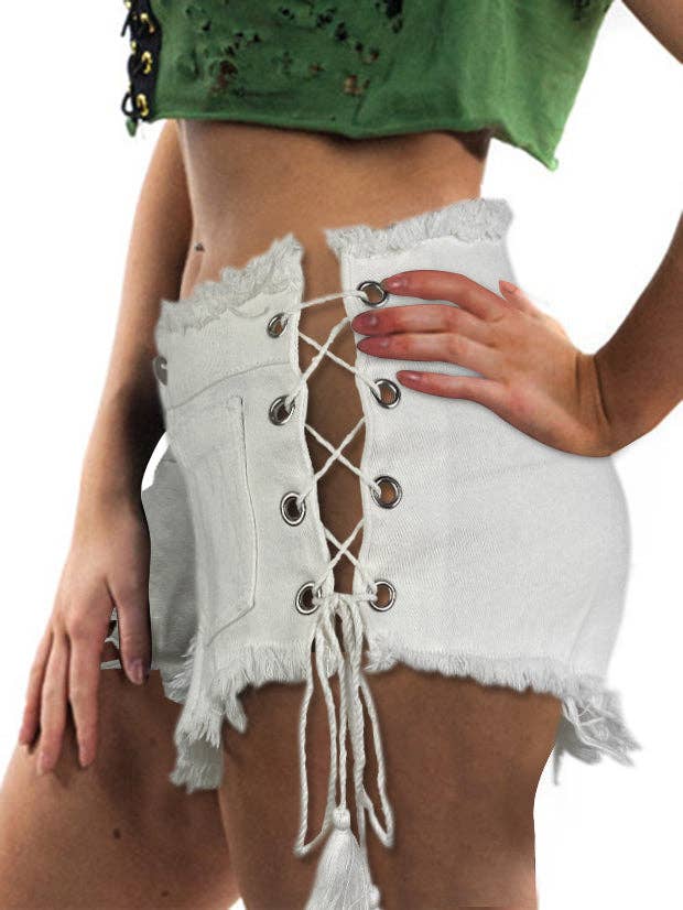 Tourtiwi - Vendita all'ingrosso Pantaloncini - Donna - Pantaloncini di jeans sexy con lacci laterali8