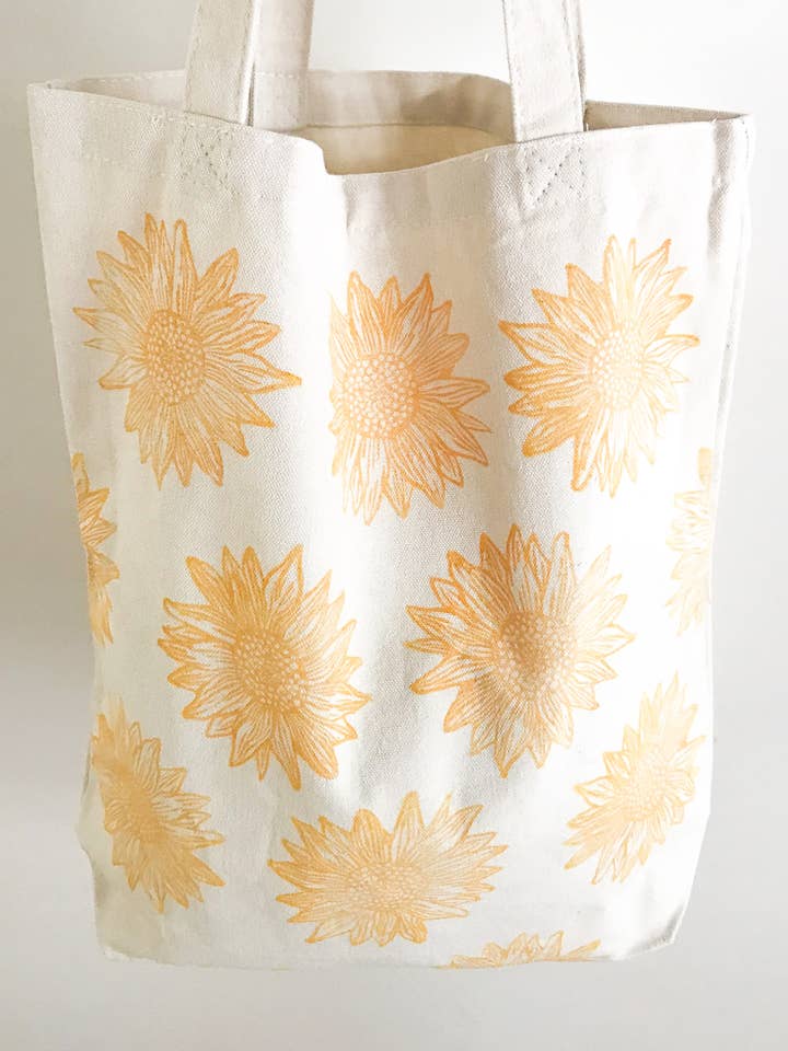 Sunflower Block Printed Tote for wholesale by Kelsi Cross Studios