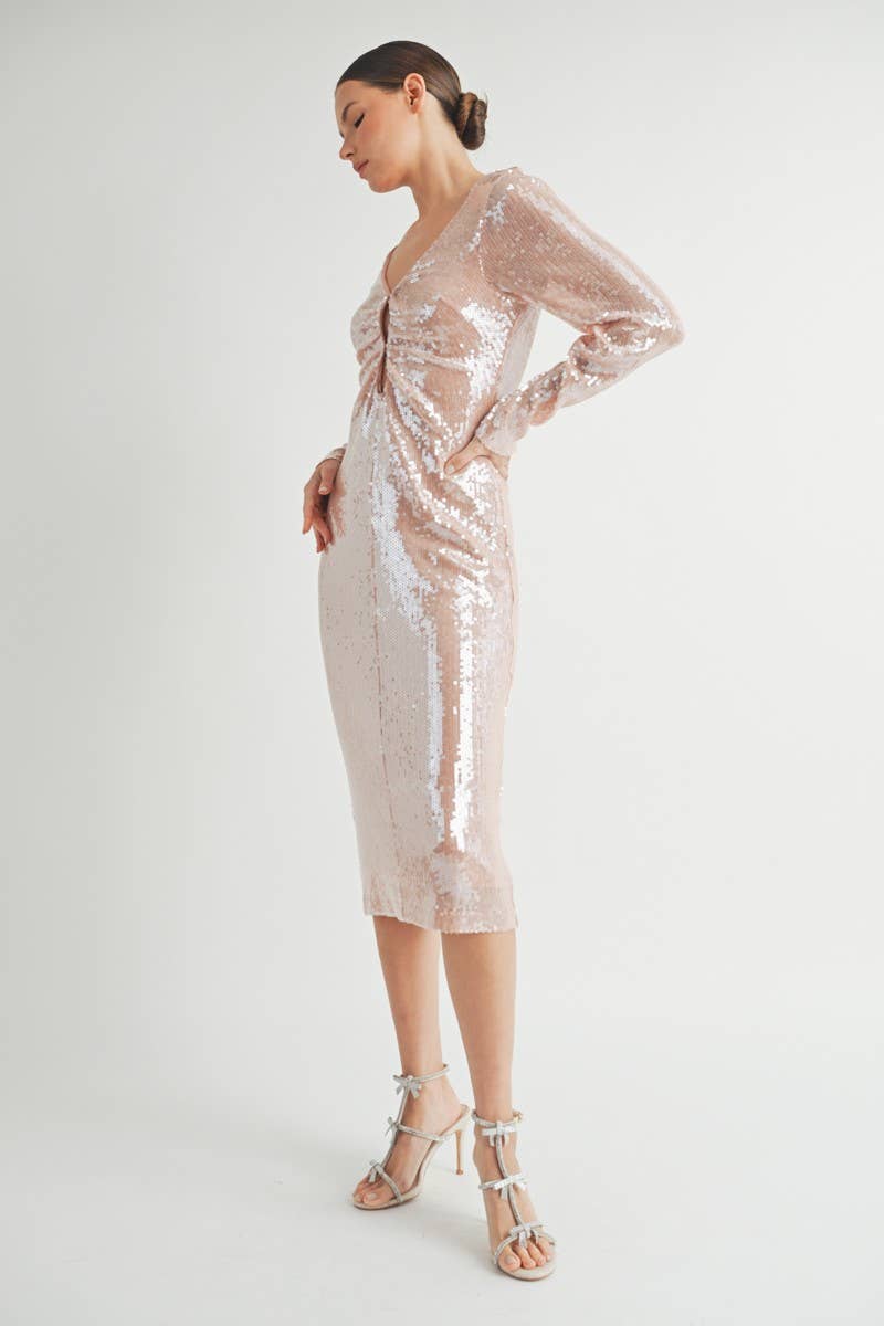 Rose Robe Midi Moulante à Paillettes en vente sur Faire14