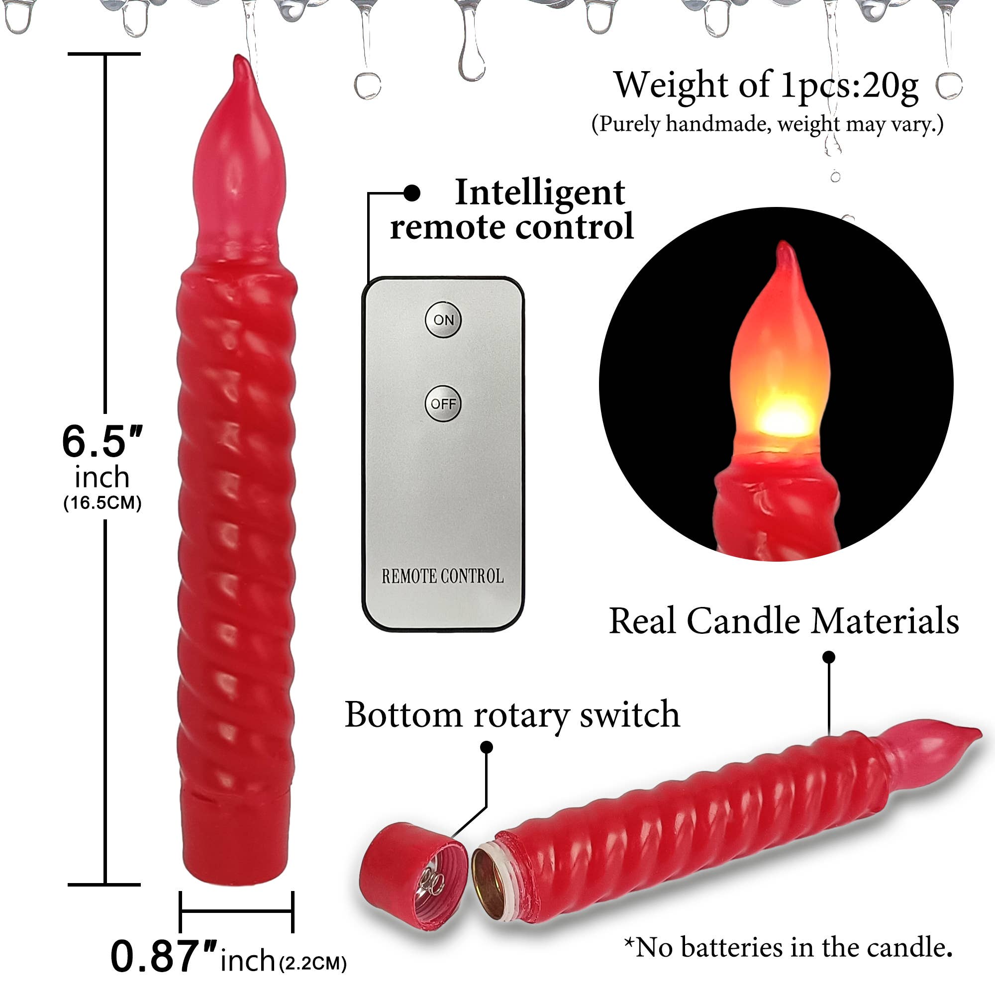Candles Meta – wholesale Flamlöst ljus – Röda 6-pack Bule Real Wax Belagda LED-batterikoniska ljus1