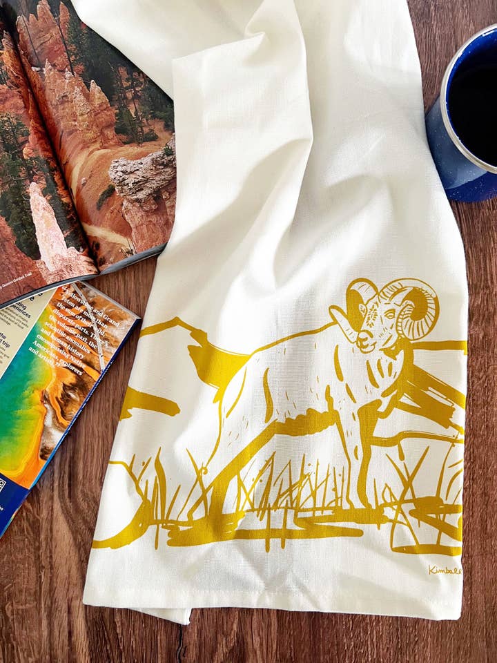 Big Horned Sheep Cotton Tea Towel | Outdoor Adventure for wholesale by Kimball Prints