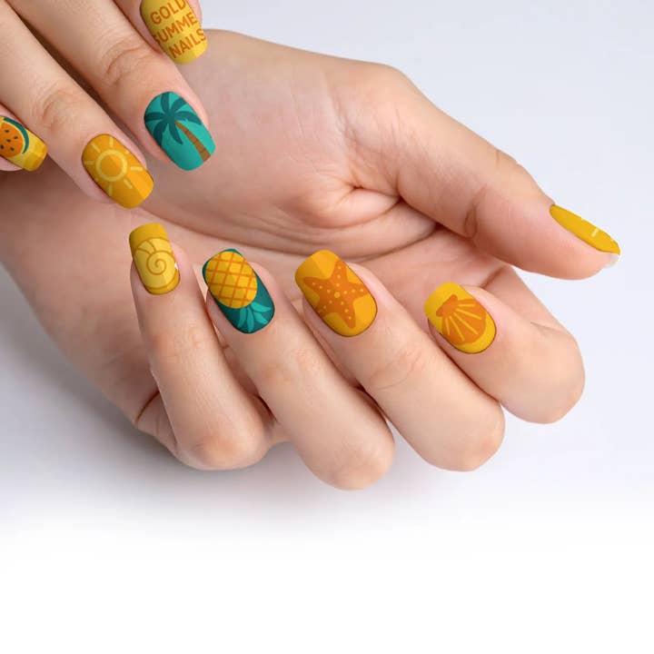 Golden Glow Summer Press-On Nails for wholesale by FYNE BODY