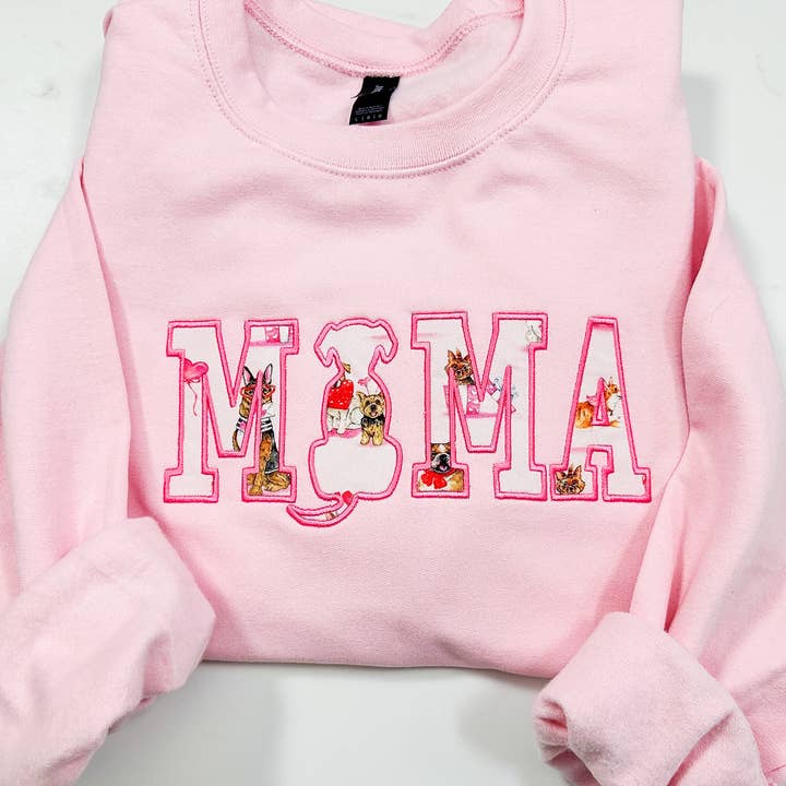 Dog Mama Embroidered Appliqué Crewneck Sweatshirt. for wholesale by Happy Tees Co