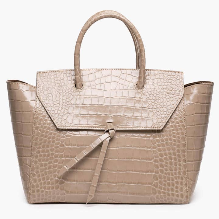 Loren Large Leather Tote Bag - Fango Croc Print for wholesale by ALEXANDRA DE CURTIS