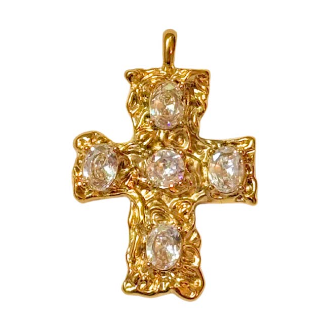 Gold Cross with Cubic Zirconia Charm for wholesale by Kiss Me Kate Jewelry