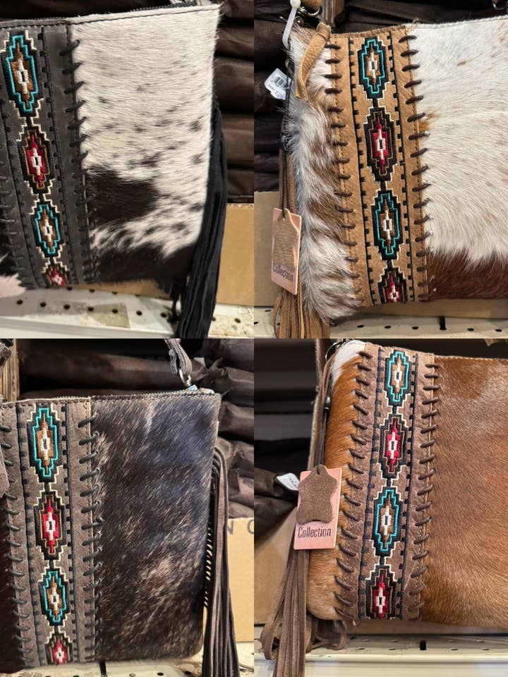 Borsa a tracolla in pelle di mucca con frange azteche BA2150 per la vendita all'ingrosso da parte di Broads Market