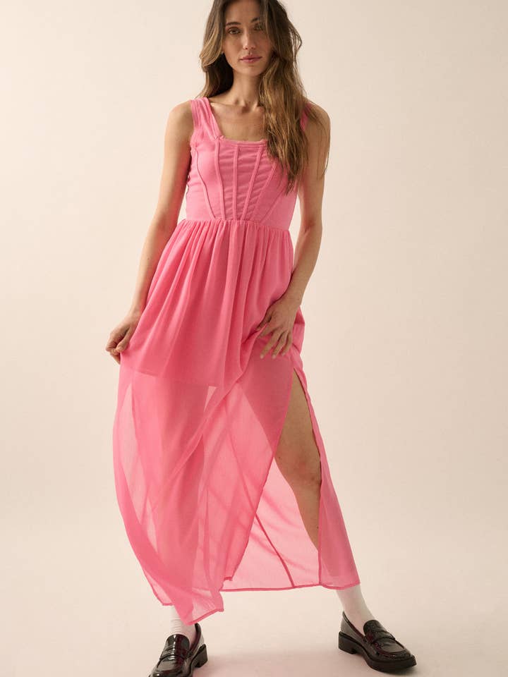 Solid Square Neck Corset Bodice Maxi Dress for wholesale by Promesa USA