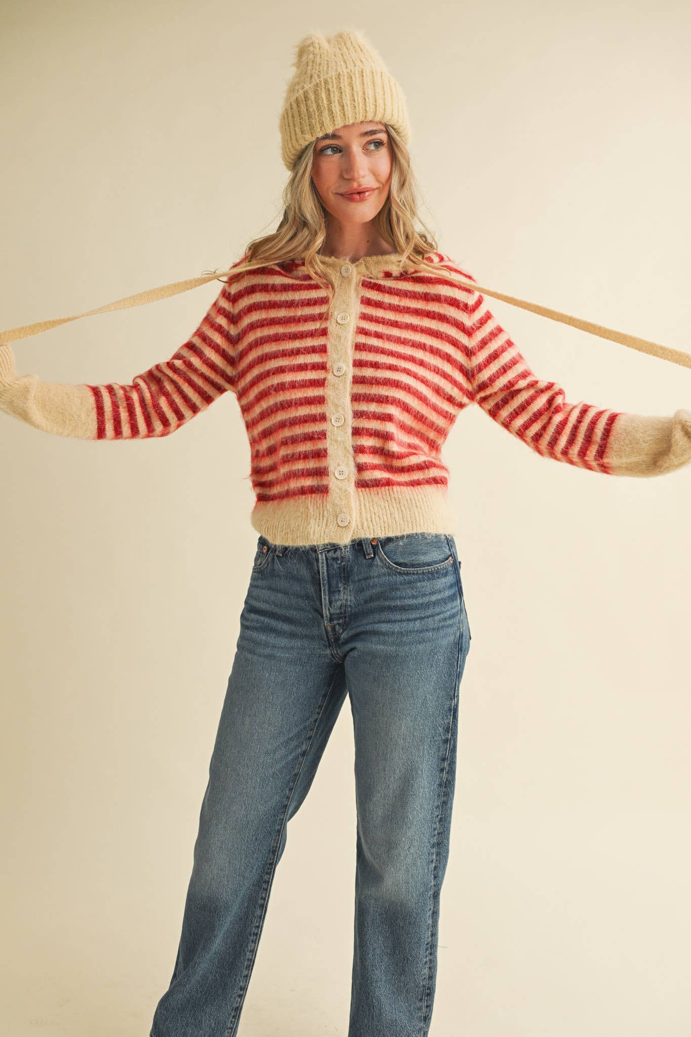 &MERCI - Wholesale Cardigan - Women's - STRIPED HOODIE SWEATER CARDIGAN MSW1106339