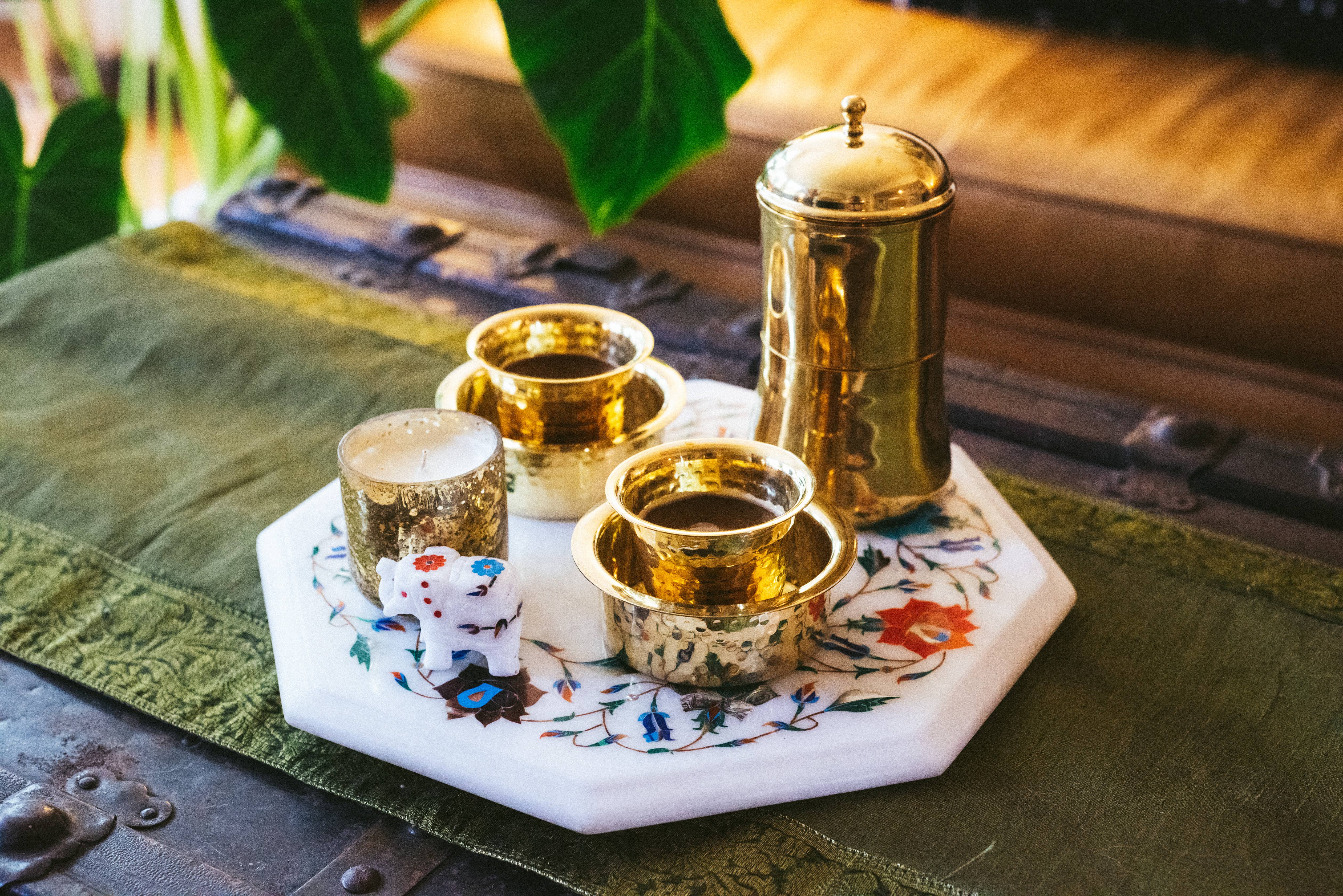 Tasting India - Wholesale Coffee Filter - Brass Coffee Filter and Single Dabara (Cup/Glass) Set2