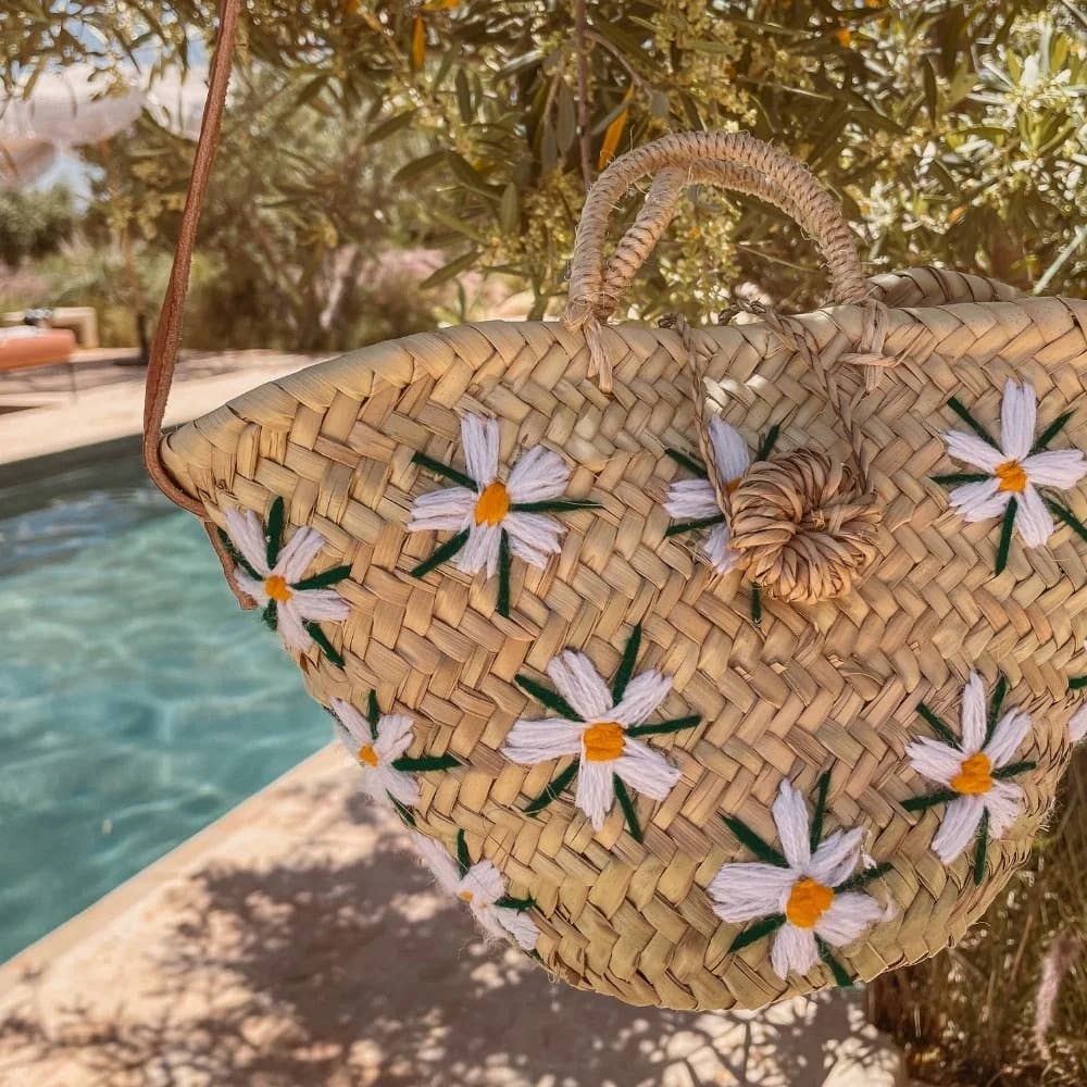 High crafty – wholesale Basket – 🌼 Mini Basket Anza – Handmade Palm Basket with Daisy Embroi3