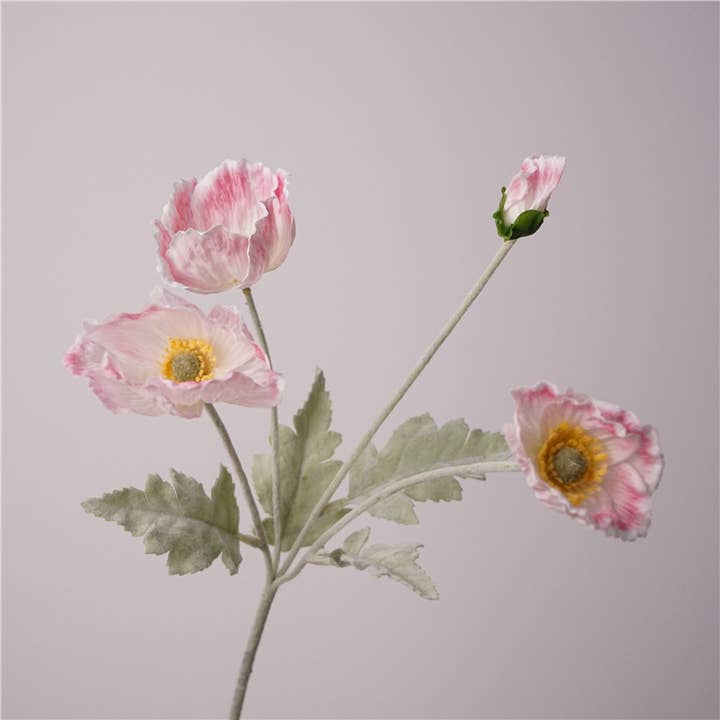 Sweet Home Deco - Wholesale Artificial Flowers - 24''T Real Touch Poppy Flower, Single Poppy Stem, Pink/White