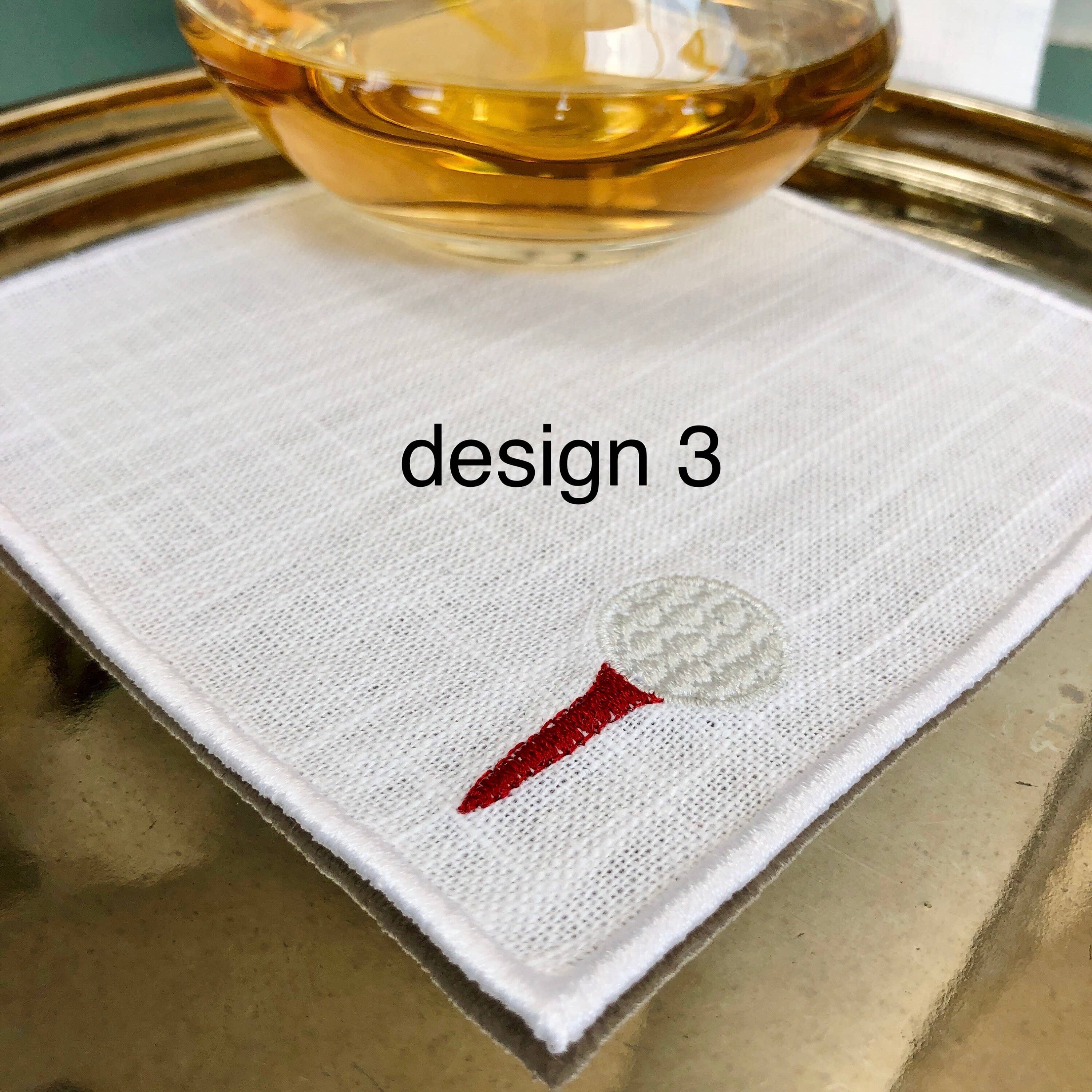 Belle Linen - Vendita all'ingrosso Tovaglioli da tavola in stoffa - Set di 4 tovaglioli da cocktail ricamati regalo per golfisti4