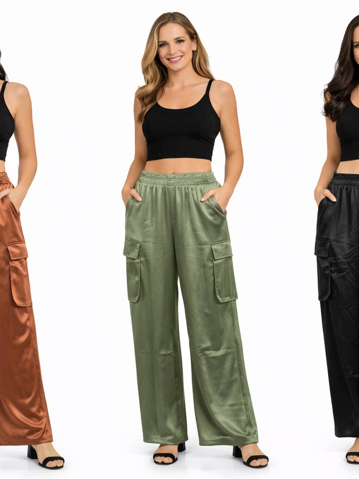 LADIES SATIN CARGO PANTS for wholesale by GQ WEAR INC