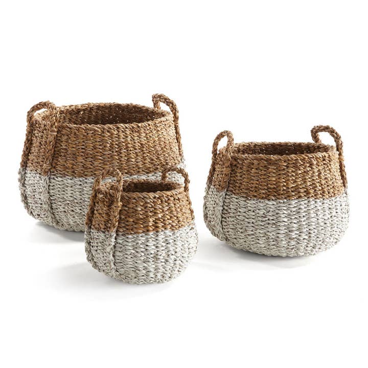 Seagrass Round Baskets With Handles, Set of 3 for wholesale by Napa Home & Garden