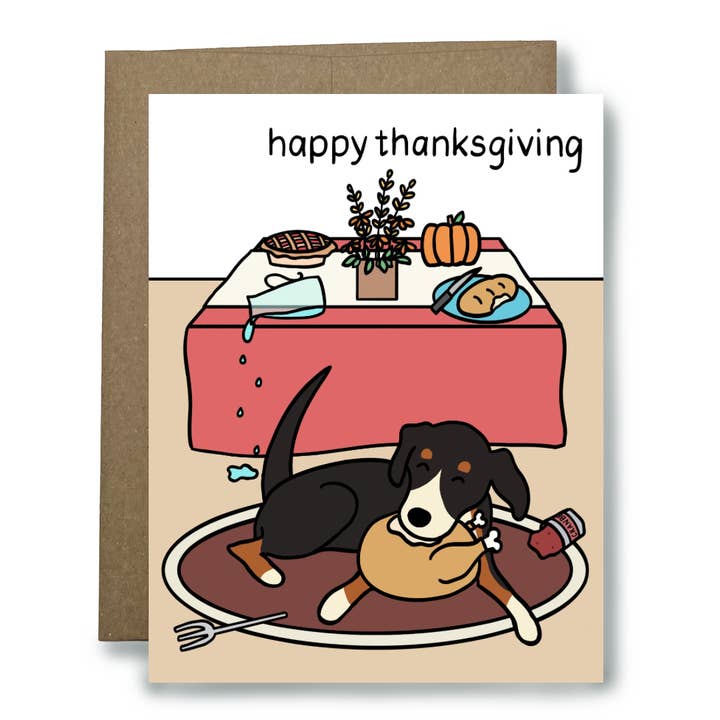 Dog Stole Thanksgiving Card for wholesale by Found Paper LLC