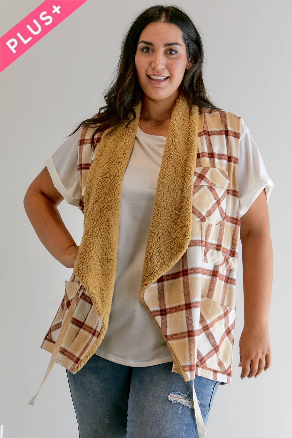 Davi & Dani - Vente Veste – femme - VESTE À MANCHES LONGUES À CARREAUX PLUS10