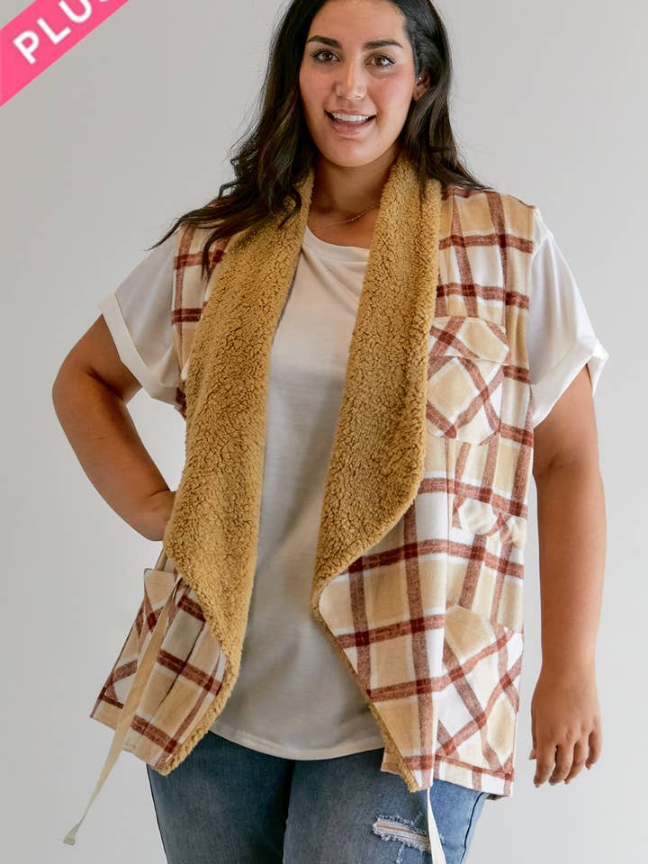 PLUS PLAID LANGÆRMET JAKKE for engroshandel hos Davi & Dani