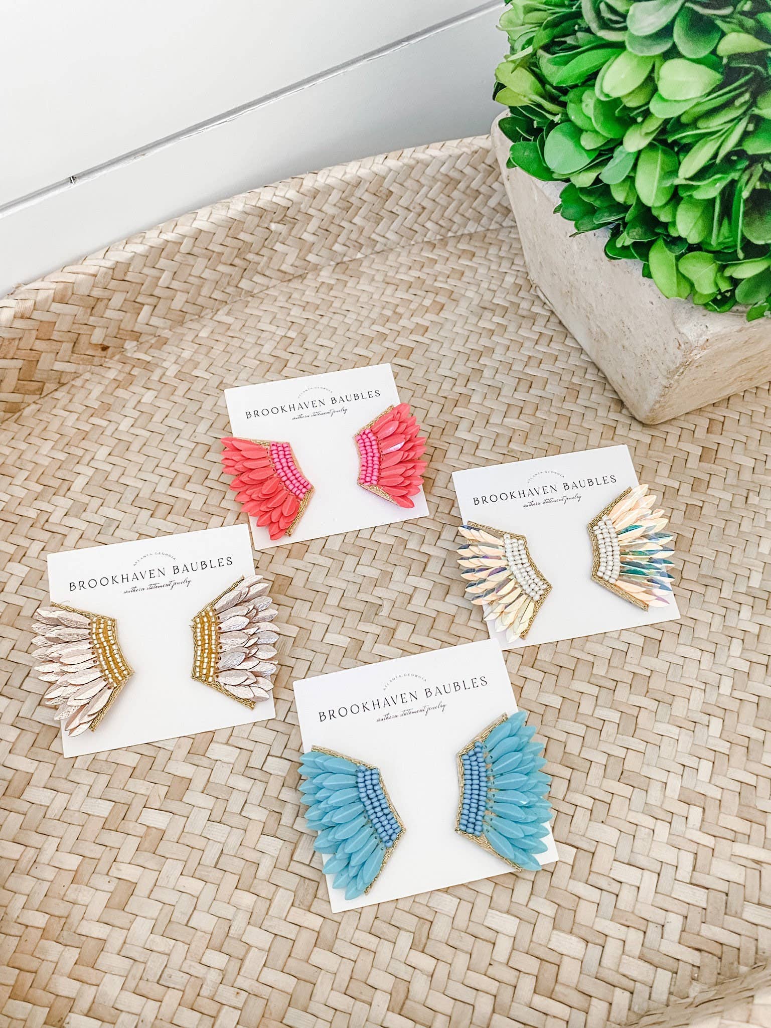 Brookhaven Baubles - Wholesale Dangle earrings - Rose Gold Sequin Wing Beaded Statement Earrings2