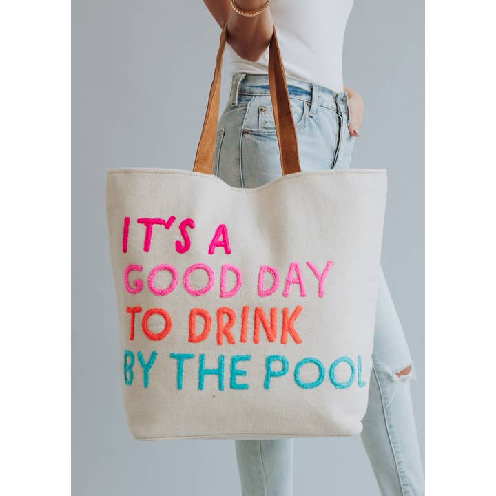Panache Apparel Co. - Wholesale Tote Bag - Women's - Cream Drink By The Pool Tote