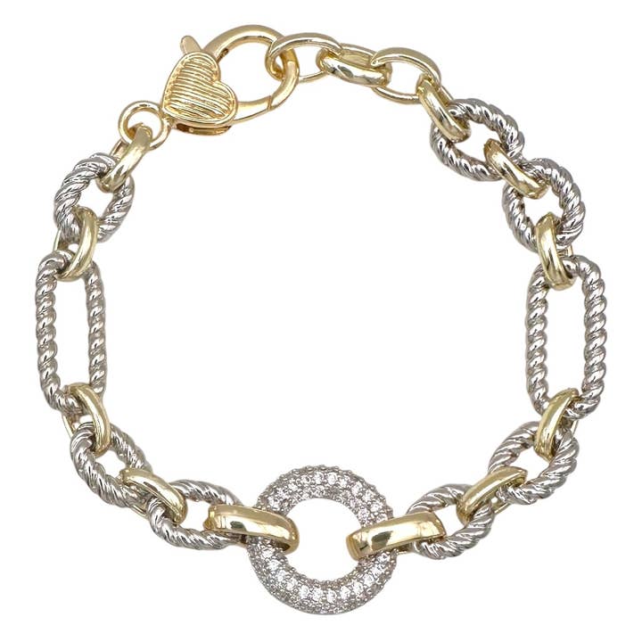 B25185 CZ Round 2T Gold Plated Cable Link Bracelet for wholesale by Pretty Persuasions
