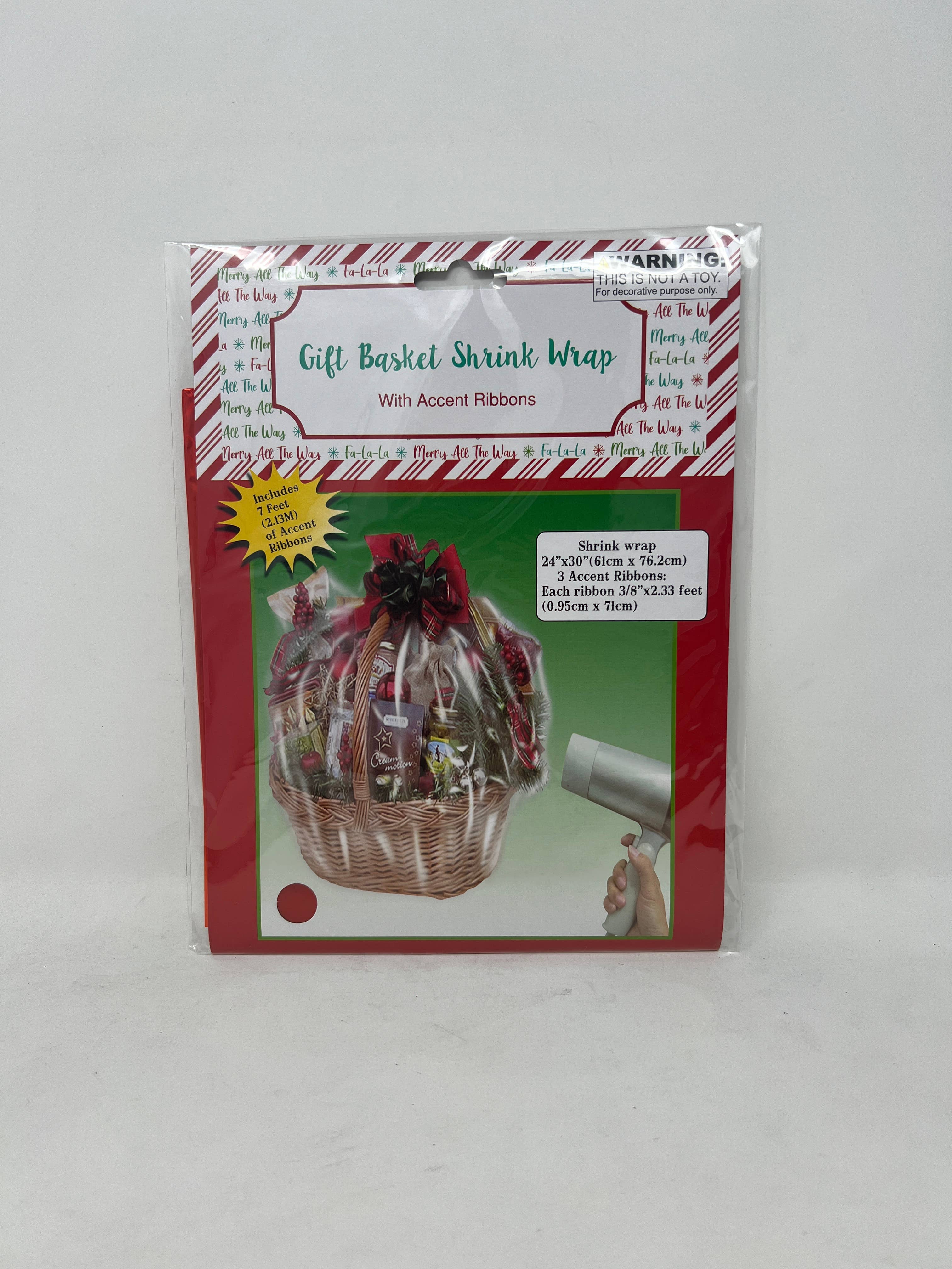 USA HomeMax - Wholesale Flat Wrap - 24" x 30" Red/Green Shrink Wrap w/ Ribbons