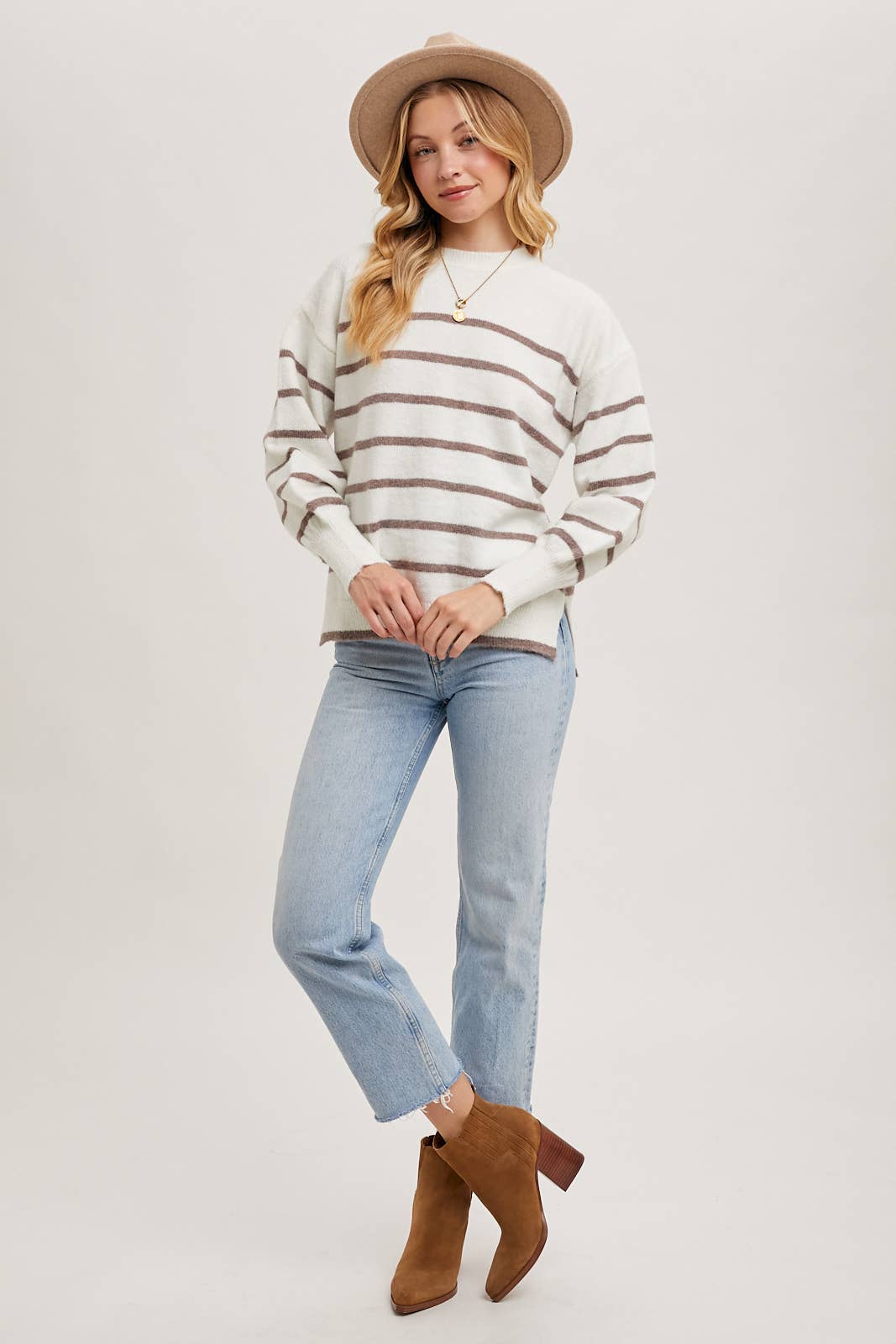 Bluivy - Wholesale Knit Sweater - Women's - STRIPED SIDE SLIT KNIT SWEATER PULLOVER17