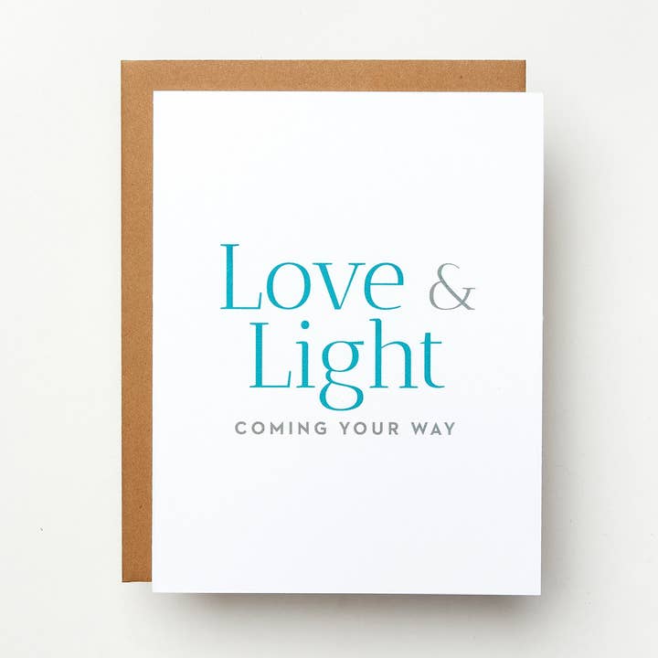 Love & Light Coming Your Way Card for wholesale by Red Headed Stepchild Paper Co.