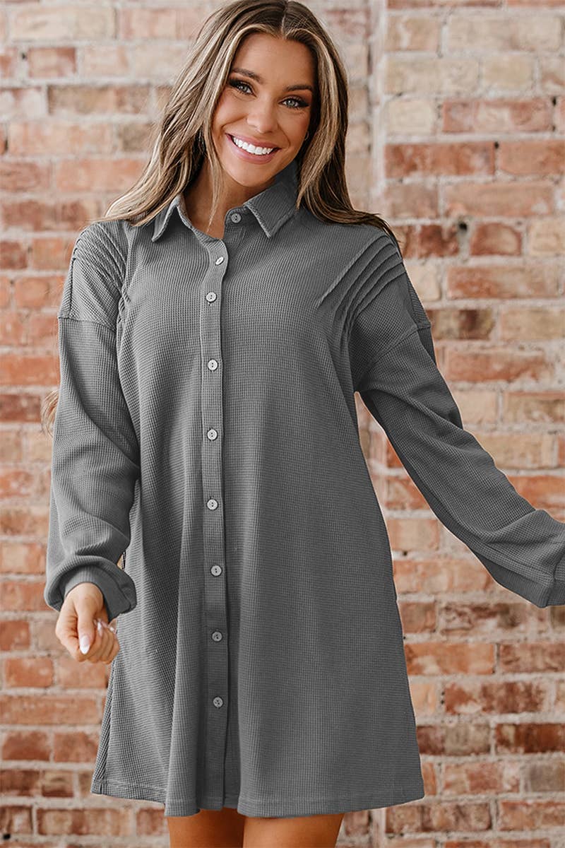 Simplesmente taupe Vestido Túnica de Malha Canelada em Bege Simples para venda a revendedores na Faire1