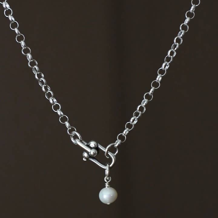 Katie Waltman Jewelry - Wholesale Pendant/Charm Necklace - SORA LINK CHAIN AND PEARL- SILVER1