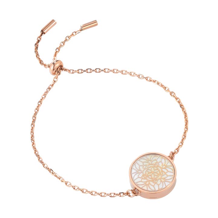 Rose Gold Mother-of-Pearl Bracelet With Diffuser Pendant and other Purchase Wholesale aromatherapy pendants. Free Returns & Net 60 Terms on Faire trending on Faire.
