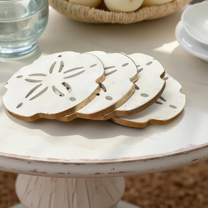 Gilded Sand Dollar Resin Coaster Set – 4 Pc and other Purchase Wholesale clear glass coasters. Free Returns & Net 60 Terms on Faire trending on Faire.