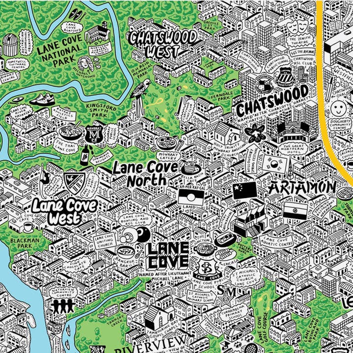 Evermade - Wholesale Art print - Hand Drawn Map of Sydney Art Print11