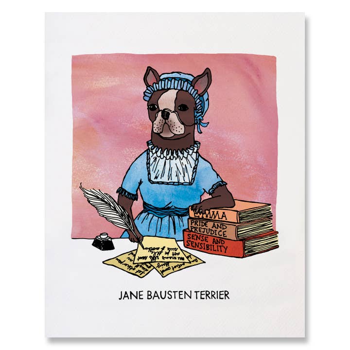 Jane Bausten Terrier - Illustrated Funny Pun Art Print for wholesale by NANU Studio